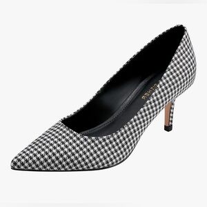 Marc Fisher Black & White Houndstooth Pointed-Toe Kitten Heel 5.5M